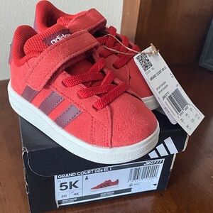 Adidas Kids Grand Court Red and White Sneakers size 5 toddler